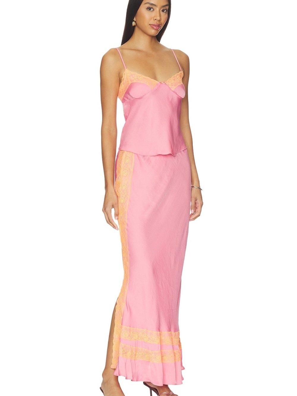 Free People Wish You Were Here Slip Set in Neon Grapefruit Combo - Picture 2 of 5